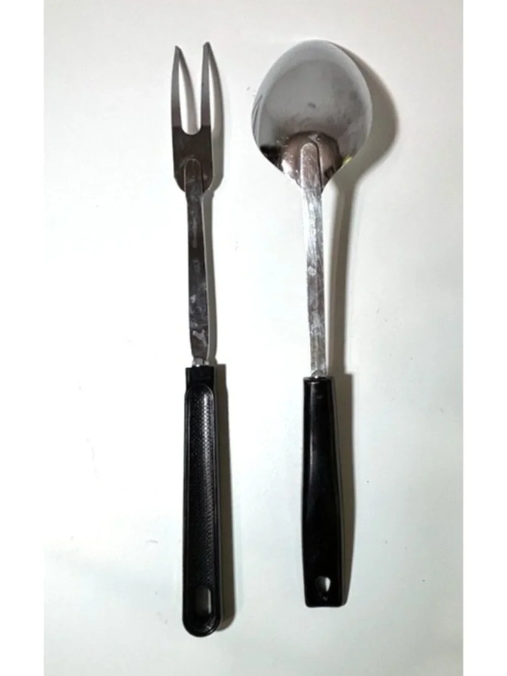 Vintage ECKO Meat Fork & Spoon Black Handle 12in Retro Kitchen Cooking Tool